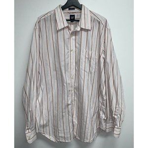 Gap Mens Long Sleeve Button Shirt Size XXL 18 18 1/2 Pink Red White Striped